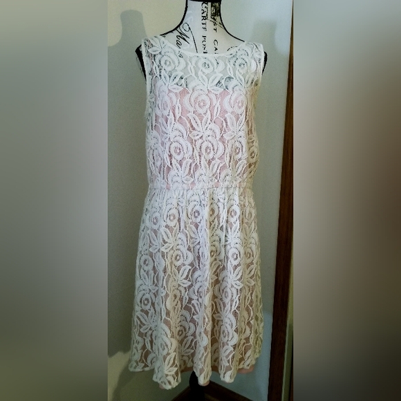 Sienastudio Pink White Lace Overlay Sleeveless Midi Dress Size 14 Soft Girl - Picture 1 of 10